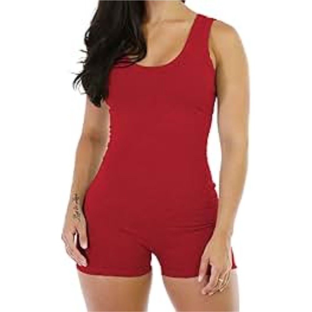 Women‎ One Piece Short Catsuit Bodycon Tank Jumpsuits Rompers Red Large NWOT